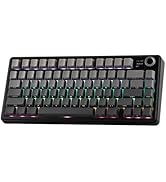 Compact mechanical keyboard with RGB backlit keys, featuring a minimalist design without numpad in dark color scheme.