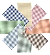 HHZZMIAO 8Pcs 18x22 Inch Gingham Cotton Checkered Plaid Vintage Homespun Fabric for DIY, Handmade...