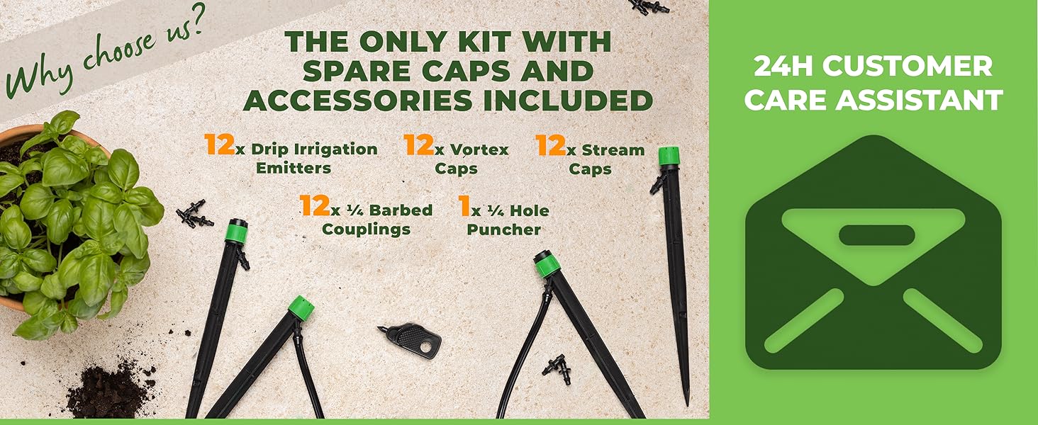 mulch spikes adjustable greenhouse tubing 1/4 tree above ground potted plants waterer micro greens