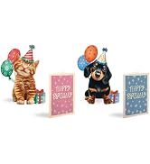 Freshcut Paper Pop Up Cards, Mini Birthday Puppy & Kitten, 6 Inch Mini Sized 3D Pet Gifts, Popup ...