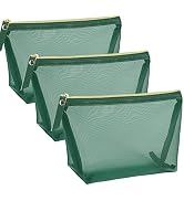 besharppin 3pcs Mesh Cosmetic Bags, Nylon Makeup Pouches with Leather Pull and Golden Zipper for ...