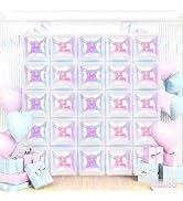 Iridescent Square Foil Balloons Wall, Double Sided Chrome Holographic Rainbow Foil Balloons Wall ...