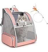 Cat Backpack Carrier, Large Pet Backpack with Cat Wand Feather Toy for Medium Small Dog Cat Puppy...