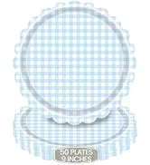 WRXVVTSV 50PCS Blue Gingham Disposable Paper Dinner Plates 9 Inch Scalloped Edge for Baby Shower ...