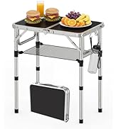 YihuiKo Folding Picnic Table with Storage Net, Black Aluminum Folding Table 23.6" x 15.8", Adjust...