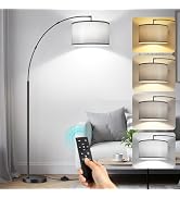 OUTON 81" Arc Floor Lamp, 12W 1080LM LED Dimmable Floor Lamp with 16" Gray Lampshade, Remote Cont...