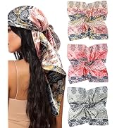 Mesovor 35” Square Head Scarf for Women, 3 Pack Like Silk Satin Headscarf Hair Neck Scarf Top Ban...