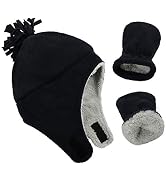 Century Star Baby Fleece Hat Warm Earflap Kids Caps Toddler Boys Winter Hat and Mitten Set