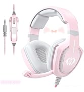 Bocodow Pink Gaming Headset for Girls Women with Microphone, Bass, Stereo Surround Sound Wired Ov...