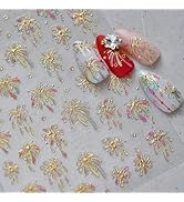 Fireworks Nail Stickers Decals Gold Nail Decals Colorful Jelly Design 5D Embossed Nails Charms Su...