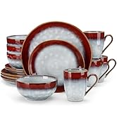 vancasso Starry 16 Pieces Red Dinnerware Set, Reactive Glaze Dinner Sets, Plates and Bowls Set fo...