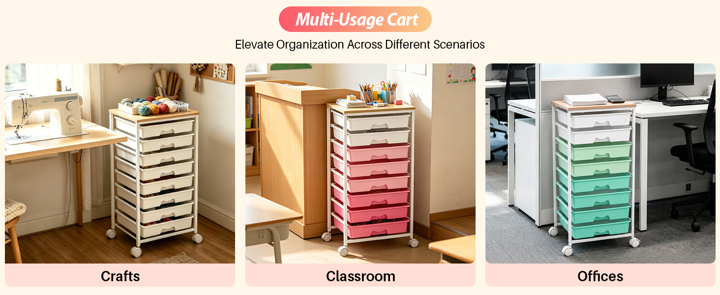 Goovilla rolling storage cart, fit for crafts, classroom and office, compact and flexible to place