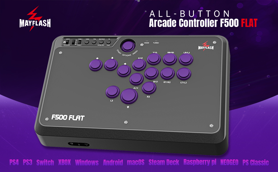 F500 FLAT Fight Stick All Button Arcade Controller for PS4, PC, Xbox Series S/X, Xbox One, Switch