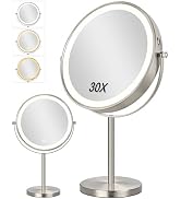 ALHAKIN 9" Lighted Makeup Mirror, 30X/1X Magnifying Mirror with Light Double Sided, Large Size 36...