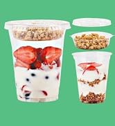 12 oz Clear Plastic Parfait Cups with Insert 3.25oz & Flat Lids No Hole - (20 Sets) Yogurt Fruit ...