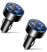 5 Port USB Car Charger(4USB+Type C) Compact Fast Charger Cigarette Lighter Adapter with LED&Volta...