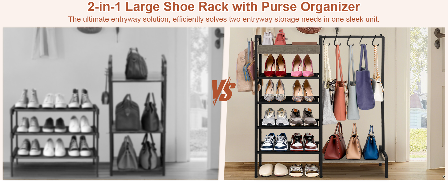 2-in-1 Large Shoe Rack with Purse organizer