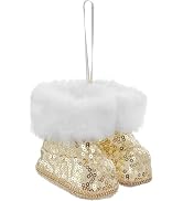 1 Pair Golden Christmas Ornament Realistic Looking Super Soft Plastic Small Boots Xmas Tree Hangi...