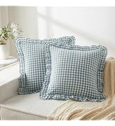 KKJIAF Ruffle Gingham Pillow Covers 26 x 26 Inches, Cotton Plaid Throw Pillow Shams Set of 2, Lin...