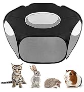 SlowTon Small Animal Playpen Cat Pen, Waterproof Indoor Guinea Pig Cage with Zipper Top Cover, Po...