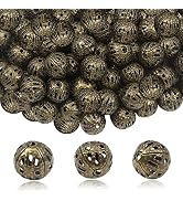 TOAOB 100pcs 8mm Antique Bronze Filigree Hollow Ball Beads Round Metal Loose Spacer Beads for DIY...