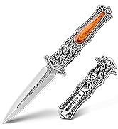 VALHALLA PASTOR Pocket Knife, 3.7'' Folding Knife with 3D Retro Embossed Pattern, Pocket Knife Fo...