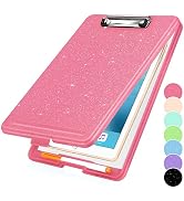 Sooez Glitter Clipboard with Storage, Plastic Storage Clipboard with Low Profile Clip, Durable Nu...