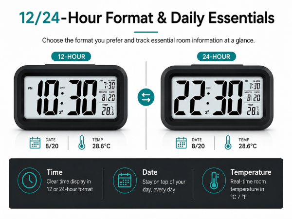 digital alarm clock, digital table clock, LED alarm clock, LCD alarm clock, alarm clock, SPN-RECPP