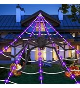 OCATO Halloween Decorations Spider Webs: Spider Web Lights 135 LED Purple Lights 59" Giant Spider...
