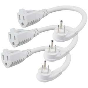 Flat Plug Extension Cord 3 Prong Grounded Wire Short Angle Power Cord Black