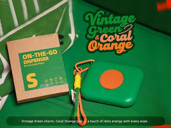 mini wipes case Vintage Green & Coral Orange