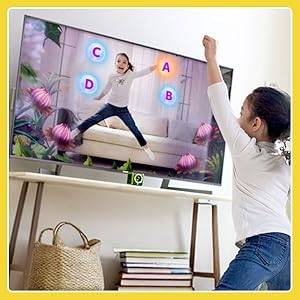 Kid jumps high up to select her answer. Letter A!