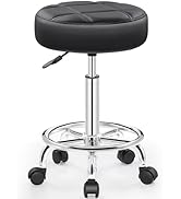 Brick Attic Rolling Stool with Wheels, PU Leather Small Office Chair with Foot Rest,Versatile Adj...