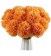 Artificial Flowers Silk Faux Ball Chrysanthemum, 12PCS Fall Flowers Artificial Orange Flowers Fau...