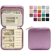 BLUTETE Travel Jewelry Box Organizer Velvet Travel Case With Mirror Ring Earrings Necklaces Stora...