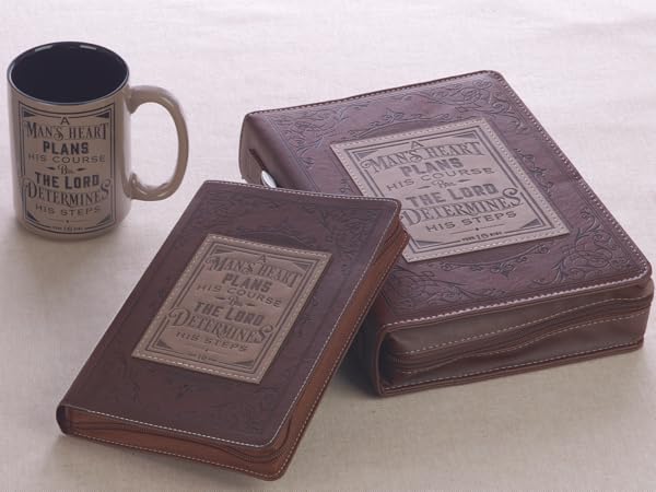 Gifts inspired by Scripture featuring Man's Heart Collection with coffee mug journal and Bible cover