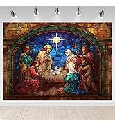 Mocsicka 7x5ft Birth of Jesus Backdrop Christmas Nativity Scene Fresco Decorations Background Rel...