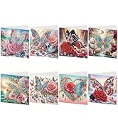 Tontut 8pcs Flower Butterfly Diamond Art Painting Greeting Card, 5D DIY Special Shape Diamond Pai...