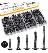 weideer 180pcs #8 Self Tapping Screws for Metal, Sheet Metal Screws, 410 Stainless Steel Black Ox...