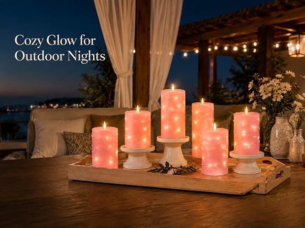 pink outdoor candles