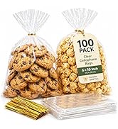 Bonison 100 Pcs Cellophane Bags - 6x10 Inch Clear Treat Goodie Bags Flat Bag With 100pcs Twist Ti...