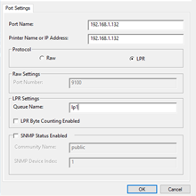 Windows port settings scren shot