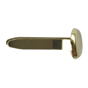 Single paper fastener photographed from the side, flat shaft and domed head
