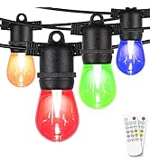 Outdoor String Lights with Dimmable Remote Control, 48FT RGB String Lights Bistro LED Hanging Lig...