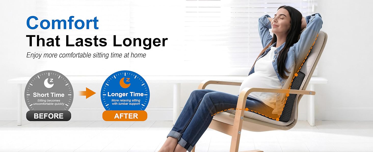 Supportive lumbar pillow for chair provides lasting comfort for extended sitting at home.