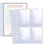 25 Pcs 4 Pocket 100 Envelopes Money Saving Challenge Sleeves and Tracker Sheet Protector, Fit for...