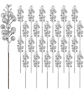 24 Pack 9 Inches Glitter Artificial Berry Stems, 15 Berries per Stem, Christmas Tree Picks Orname...
