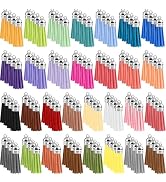 NEBURORA 120 Pcs Multicolor Keychains Tassel 38mm Silver White Hat Leather Tassels for Jewelry Ke...