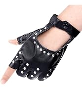 Haakong Black PU Faux Leather Gloves for Men Half Finger Gloves for Outdoor Sports Driving Cospla...