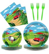 96 Pcs Golf Party Supplies Bundle Golf Party Paper Plates Napkins Golf Sports Party Birthday Deco...